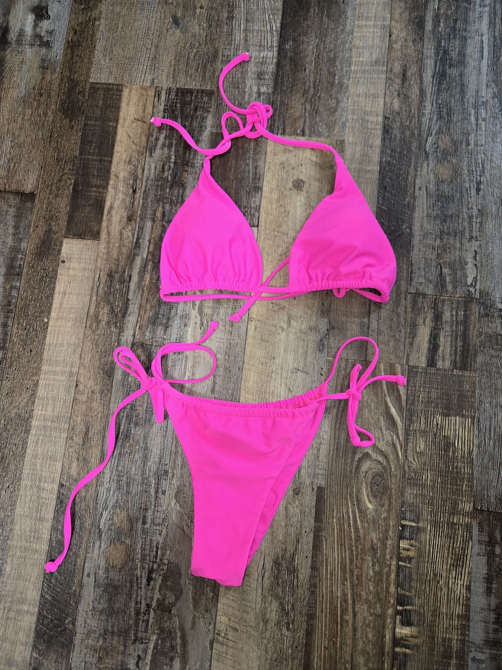 Bright Pink Triangle String Bikini Set - Picture 2 of 7